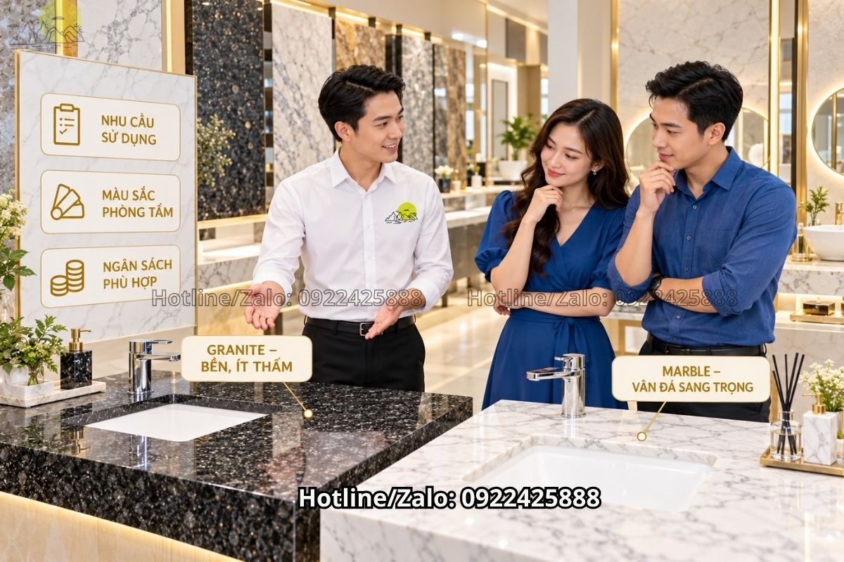 Tư vấn chọn đá granite hay marble làm bàn lavabo tại Tổng Kho Đá
